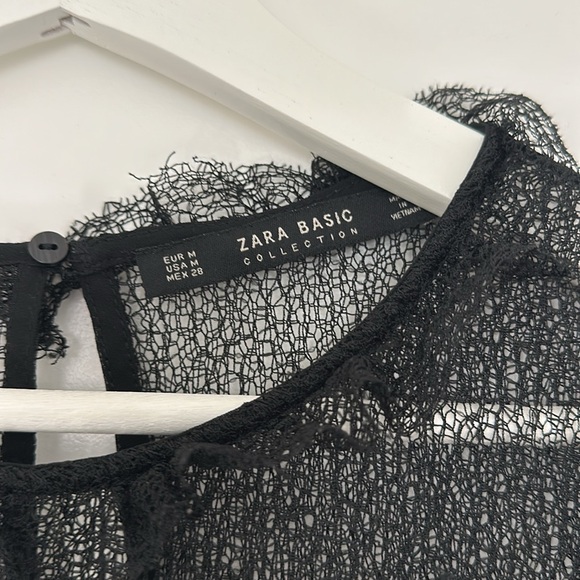 Zara Basic Black Lace Pleated Blouse - Picture 2 of 6